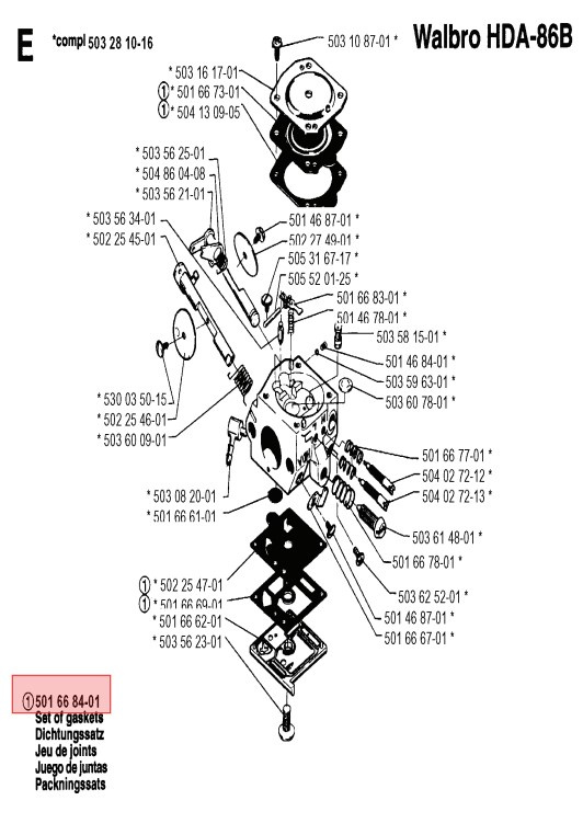Kalvosetti Walbro K10-WAT - Husqvarna 240R, 223R, 346XP