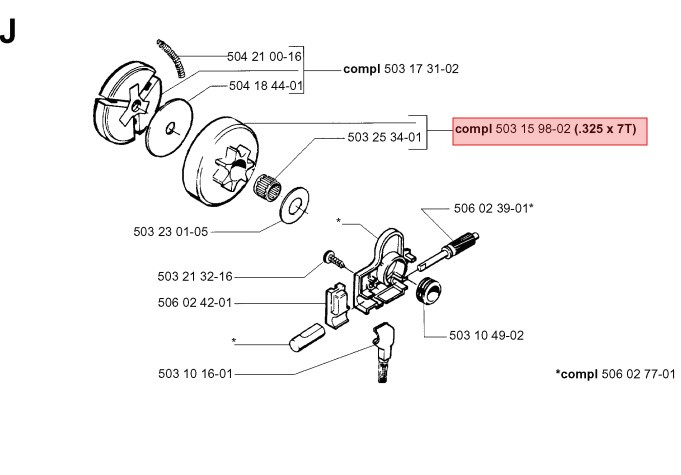 Kytkinrumpu .325 7T 40, 45, 49, Jonsered 2041-2050