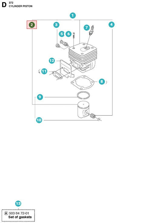Mäntä 50mm Husqvarna 371XP, 372XP