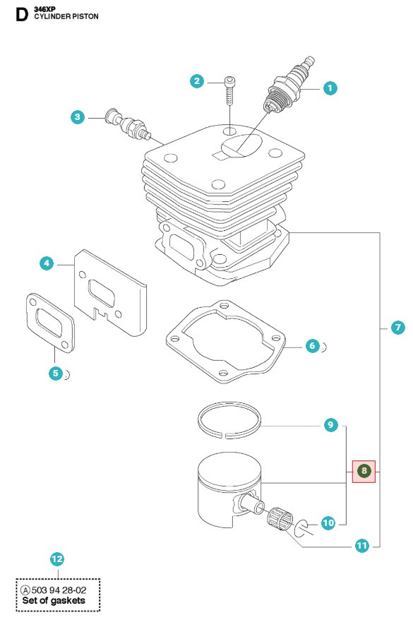 Mäntä 42mm 346XP, 340, 345RX