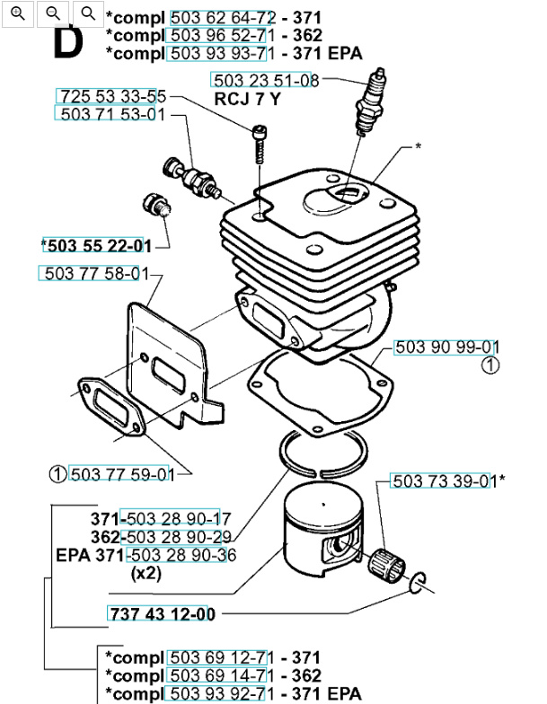 Sylinteri Husqvarna 362XP, 371XP