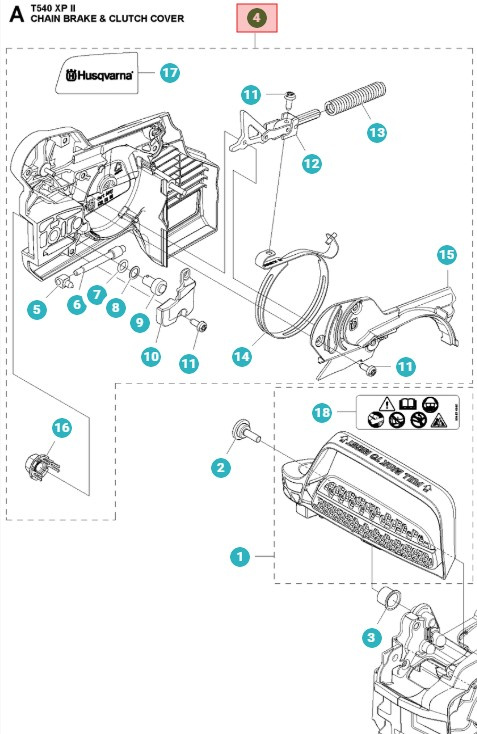Kytkinkansi Husqvarna T540XP, T540XP Mark II