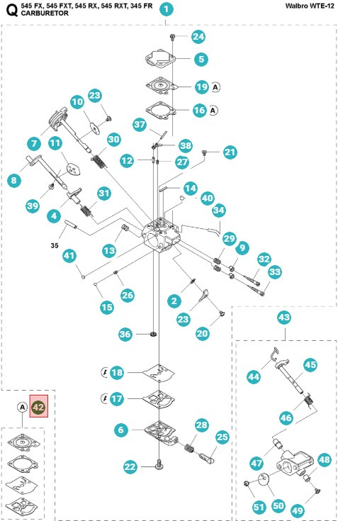 Tiivistesarja Kaasutin Walbro D10 Wte 5159996-01
