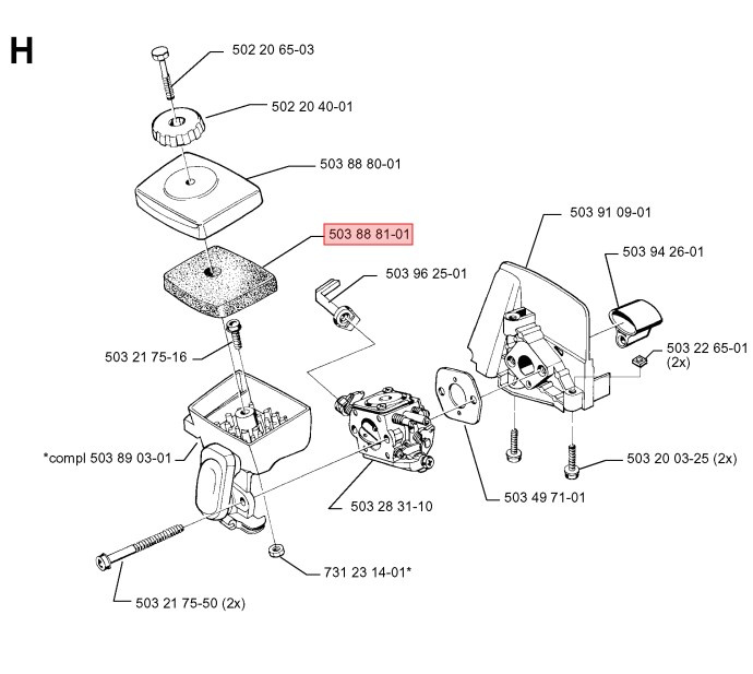 Ilmansuodatin Husqvarna 123, 223, 322, 323, 325, 326