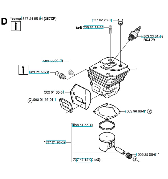 Sylinteri Kpl Husqvarna 357XP, 359, CS2156, CS2159