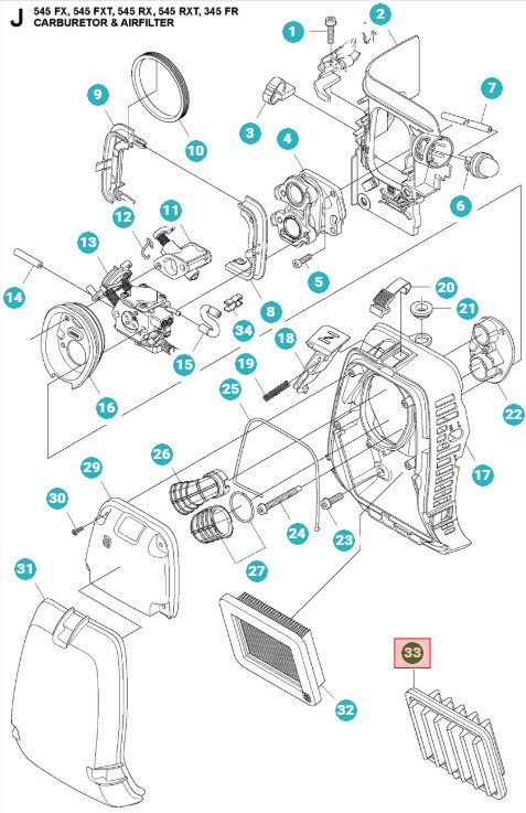 Ilmansuodatin 25µm Husqvarna 545FR, 545RXT, 545FX, 555FX, 555RXT