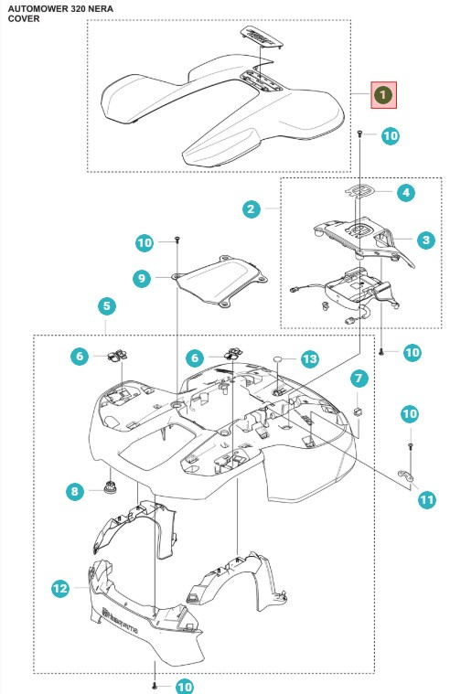 Yläkansi Automower 320 Nera