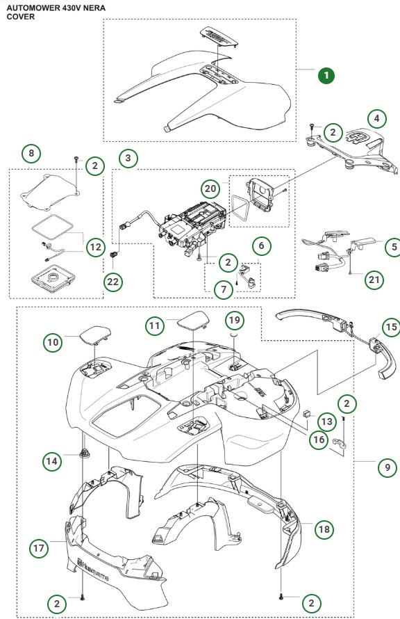 Yläkansi Automower 430V Nera
