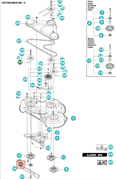 Terän kiinnitys Rider 11, 13, 214 & 216