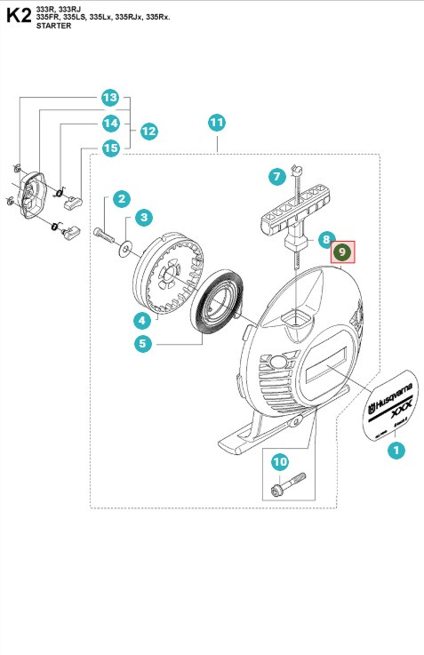 Käynnistin Husqvarna 335FR, 335RX, 535RXT, 535FBX