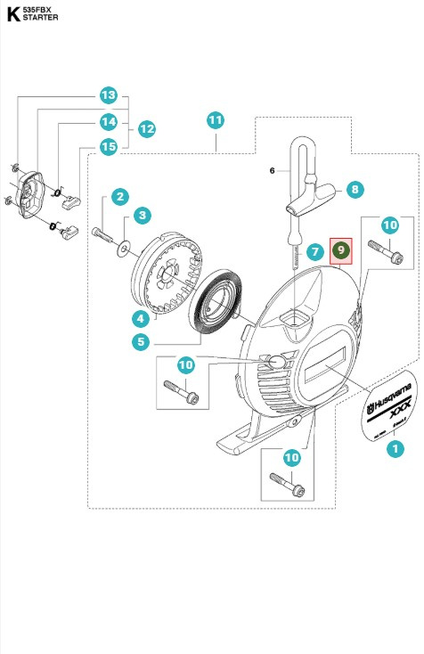 Käynnistin Husqvarna 335FR, 335RX, 535RXT, 535FBX
