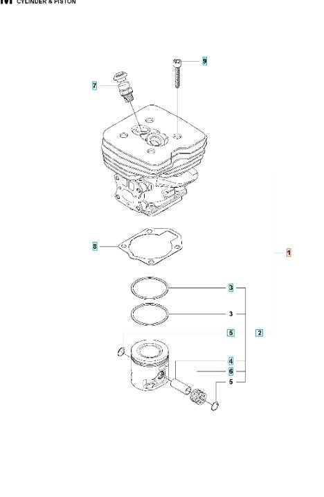 Sylinteri Husqvarna 555FX, 555RXT, 355FX, 355RX