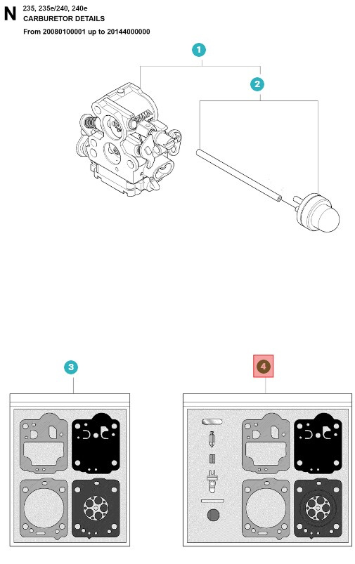 Kaasuttimen korjaussarja Husqvarna 240, CS2234