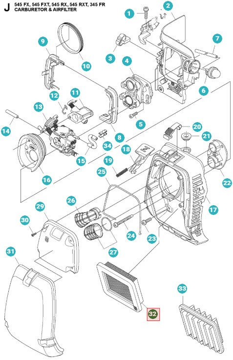 Suodatin Ilmansuodatinpaperi 345FR, 545FR, 545FX, 545RXT, 555FX, 555RXT