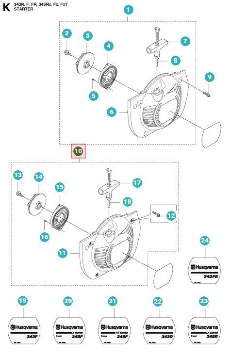 Käynnistin Husqvarna 343FR, 345FX, 345RX