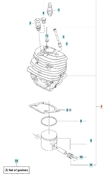 Sylinteri-Mäntä Husqvarna 545(Gen 1), CS2252