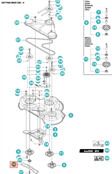 Husqvarna ruohonleikkurin terä 36cm Combi 94