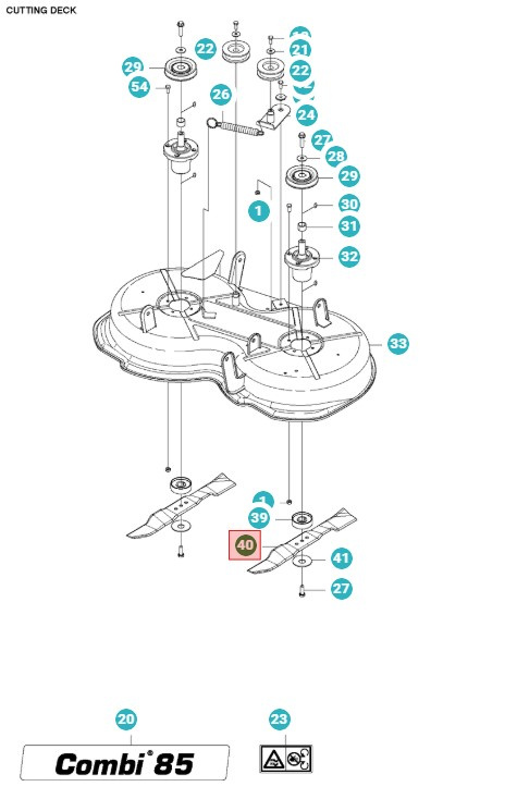 Husqvarnan terä Combi 85 Rider 111B, 112C, FR2312MA