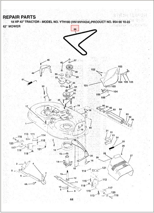 Leikkuulaitteen vetohihna 42