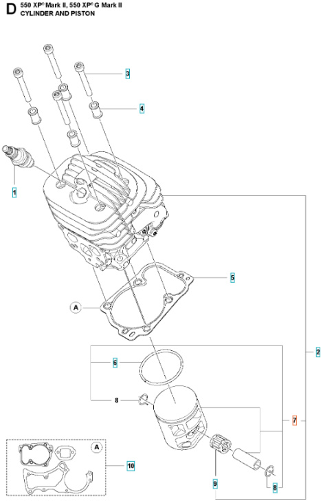 Mäntä Täydellinen 545, 545G Mark II, 550XP, 550XPG Mark II