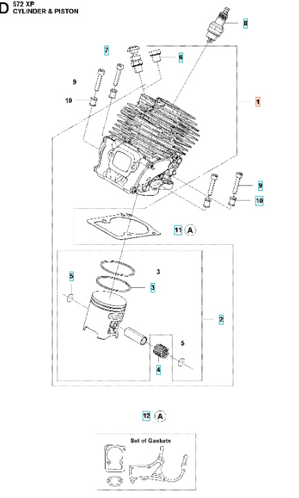 Sylinterisarjan varaosa Husqvarna 572XP, 572XPG